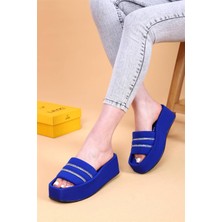 Layki Olga Mavi Renkli Yüksek Taban Taşlı Detaylı Lüx Terlik