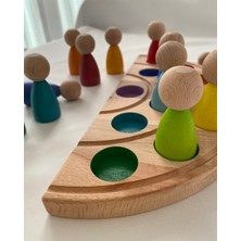 Tiny Wood 1 Yaş 12'li Waldorf Gökkuşağı Peg Bebek Tabla Seti Peg Bebek Renk Eşleştirme Ahşap Oyuncak