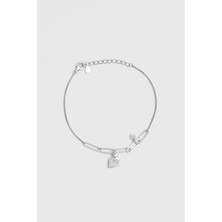 So CHIC Çilek Dalı 18 Ayar Beyaz Altın Kaplama 19 Cm Gümüş Zincir Bileklik