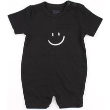 Miniropa Kısa Kollu Siyah Bebek Tulumu Smile Baskılı Yazlık Bebek Barbatöz Kısa Tulum