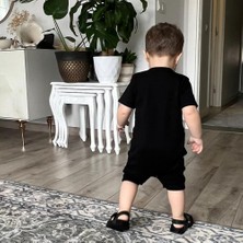 Miniropa Kısa Kollu Siyah Bebek Tulumu Smile Baskılı Yazlık Bebek Barbatöz Kısa Tulum