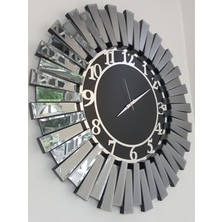 Ayna Denizi Güneş Smoked Latin Black Model Gümüş Siyah Renk 85 Cm Dekoratif Aynalı Duvar Saati