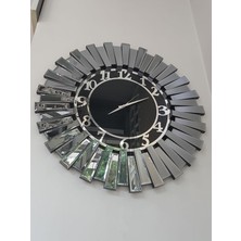 Ayna Denizi Güneş Smoked Latin Black Model Gümüş Siyah Renk 85 Cm Dekoratif Aynalı Duvar Saati
