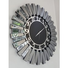 Ayna Denizi Güneş Smoked Latin Black Model Gümüş Siyah Renk 85 Cm Dekoratif Aynalı Duvar Saati