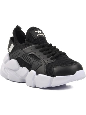 Walkway Hura Siyah-Beyaz Fileli Hafif Unisex Spor Ayakkabı