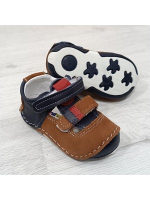 Fiyra 8002 Lacivert-Taba  Hakiki Deri Ortapedik Ilk Adım Bebe Ayakkabı