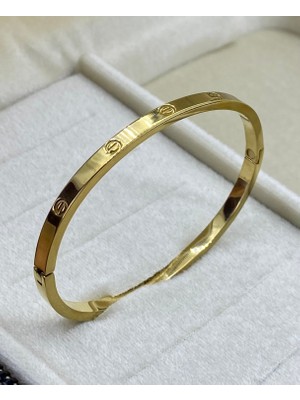 By Nur Takı-Aksesuar Çelik Gold Cartier Model Kelepçe Bileklik