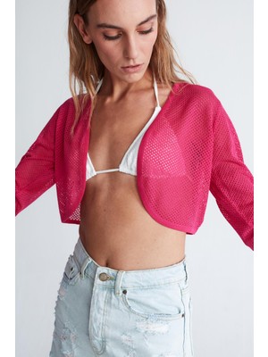 Peraluna BUTTERFLY BOLERO File Örgü Uzun Kol Triko Kadın Bolero Magenta Pembe