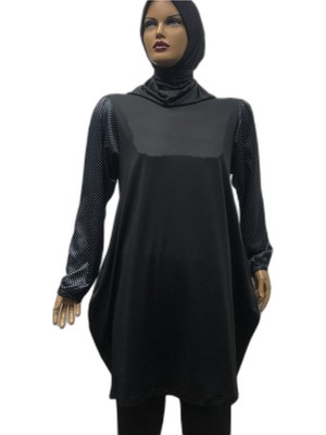 Eflin Kadin  Giyim Tesettur Mayo Hasema Puantiyeli  Armut Modeli Siyah-Beyaz
