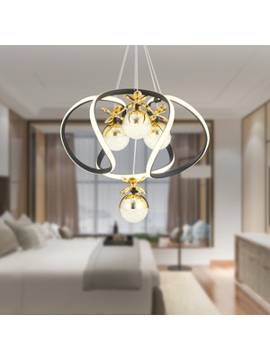 Balca 4'lü Siyah Gold 3 Renkli 84 Watt Ledli Kelebek Led Avize Top Avize Modern Oturma Odası, Koridor, Salon Led Avize