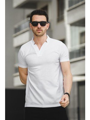 Oksit Burchard Üçgen Biyeli Waffle Slim Fit V Yaka Erkek Tshirt