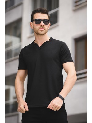 Oksit Burchard Üçgen Biyeli Waffle Slim Fit V Yaka Erkek Tshirt