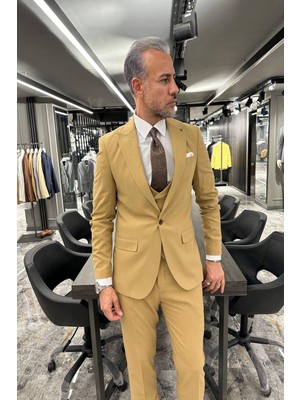 Fc Plus DÜZ YELEKLİ BEJ TAKIM ELBİSE