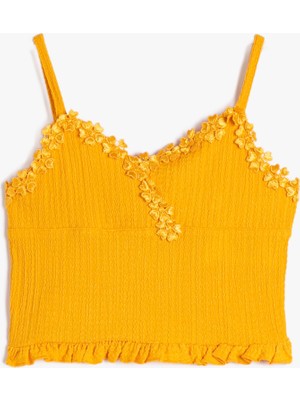 Koton Crop Üst Askılı Dokulu Çiçekli