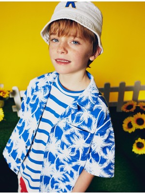 Koton Gömlek Tek Cep Detaylı Kısa Kollu Palmiye Baskılı Pamuklu