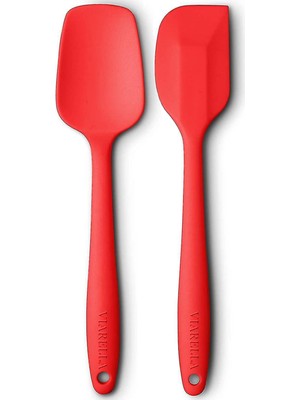 Viarella Silikon Kaşık Spatula Seti 2lı Büyük Boy Yanmaz Yapışmaz Çizmez Kırmızı