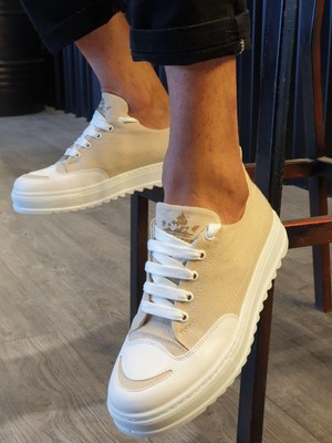 Shoecide SLW-021 Sennator Krem Bağcıklı Erkek Yüksek Taban Ayakkabı