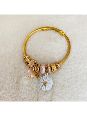 CK Accessories Gold Pandora Model Charm Papatya Çelik Kadın Bileklik