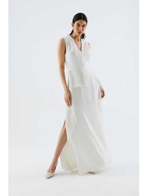 ROMAN Yırtmaçlı Abiye Elbise Krem Y2211323_047