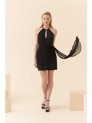 ROMAN Simli Bağlamalı  Abiye Elbise Siyah Y2211525_001