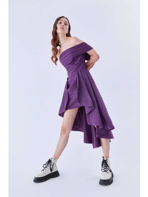 ROMAN Asimetrik Straplez  Abiye Elbise Mor K2211309_018