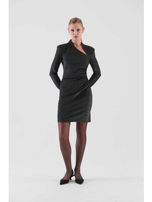 ROMAN Parlak Büzgülü Abiye Elbise Siyah K2311507_001