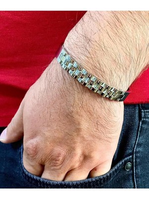 Bay Hediye Sade Şık Tasarımlı Altın Renk Çelik Erkek Bileklik 22 cm