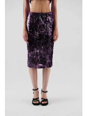 ROMAN Payetli Midi Etek Mürdüm K2315090_007