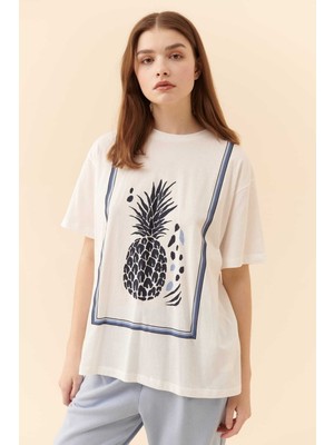 ROMAN Bisiklet Yaka Baskılı T-Shirt Beyaz Y2354108_002