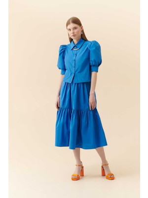 ROMAN Balon Kol Gömlek Mavi Y2313585_036