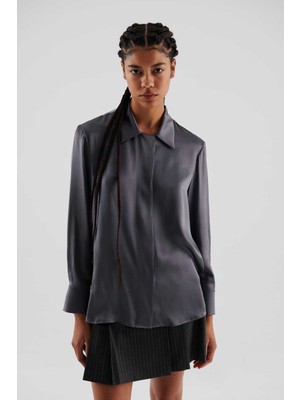 ROMAN Uzun Kol %100 İpek Gömlek Antrasit K2313535_046