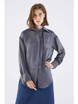 ROMAN %100 İpek Yaka Detaylı Gömlek Antrasit K2213557_046