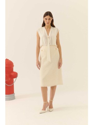 ROMAN Cep Detaylı Midi Tüvit Etek   Kemik Y2315015_019
