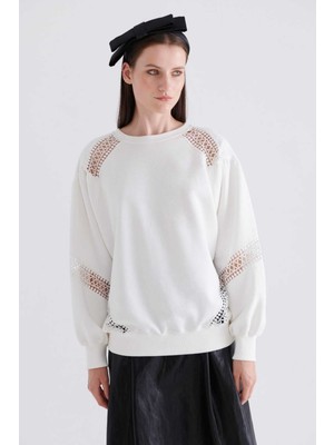 ROMAN Dantel Detaylı  Kadın Sweatshirt Ekru K2354101_049