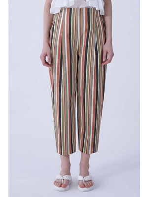 ROMAN Düz Paça Çizgili Kadın Pantolon Kahve Y2112078_005