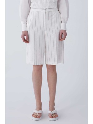ROMAN Gri Çizgili Kısa Kadın Pantolon Ekru Y2112043_049