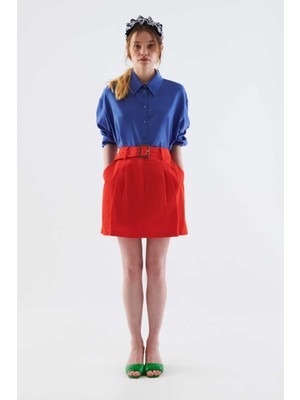 ROMAN Kemerli Mini Etek Nar Çiçeği Y2215045_112