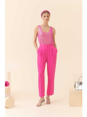 ROMAN İpek Krep Havuç Kadın Pantolon Fuşya Y2312047_003