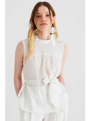 ROMAN Belden Bağlamalı Bluz Beyaz Y2233002_002