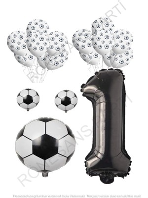 Rönesans Parti Siyah Beyaz Futbol Topu Folyo Latex Balon Seti Yaş 1