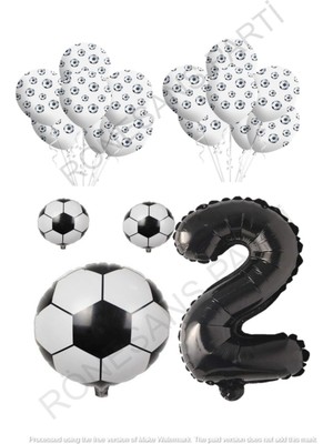 Rönesans Parti Siyah Beyaz Futbol Topu Folyo Latex Balon Seti Yaş 2
