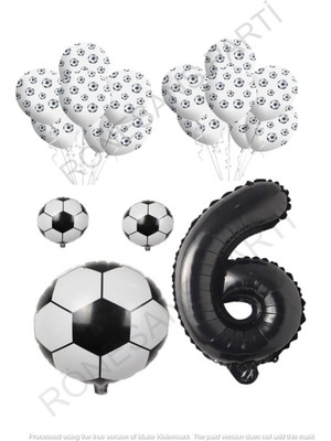 Rönesans Parti Siyah Beyaz Futbol Topu Folyo Latex Balon Seti Yaş 6