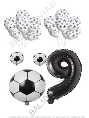 Bal10 Dünyası Siyah Beyaz Futbol Topu Folyo Latex Balon Seti Yaş 9