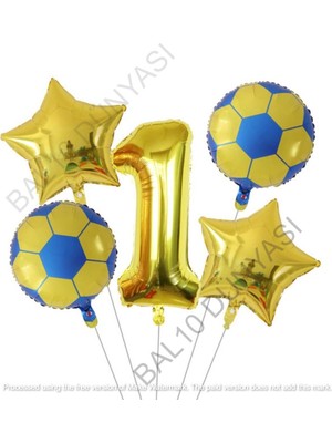 Bal10 Dünyası Sarı Lacivert Futbol Topu Folyo Balon Seti Yaş 1