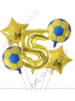 Bal10 Dünyası Sarı Lacivert Futbol Topu Folyo Balon Seti Yaş 5