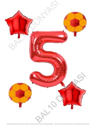 Bal10 Dünyası Sarı Kırmızı Futbol Topu Folyo Balon Seti Yaş 5