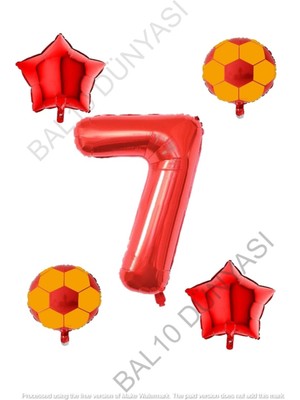 Bal10 Dünyası Sarı Kırmızı Futbol Topu Folyo Balon Seti Yaş 7