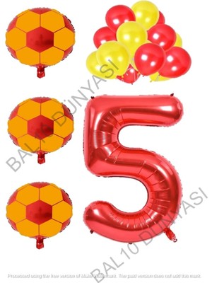 Bal10 Dünyası Sarı Kırmızı Futbol Topu Folyo ve Latex Balon Rakam Seti Yaş 5
