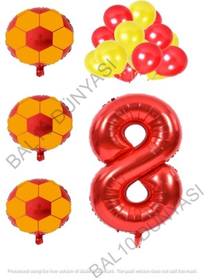 Bal10 Dünyası Sarı Kırmızı Futbol Topu Folyo ve Latex Balon Rakam Seti Yaş 8
