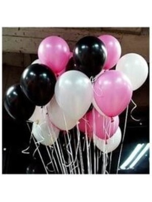 Meri Parti  30 Adet Metalik Sedefli (Siyah - Beyaz - Pembe Karışık) Uçan BALON(30LU Paket)